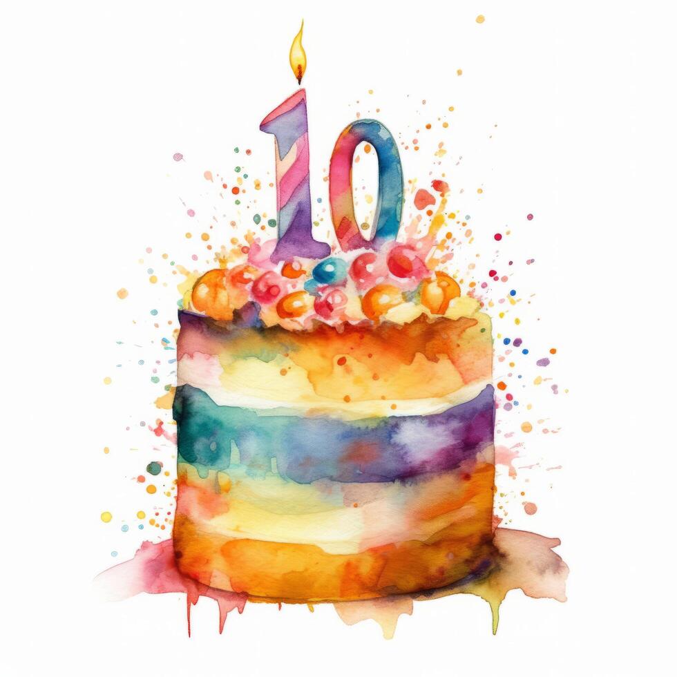 Aquarell Geburtstag Kuchen. Illustration ai generativ foto