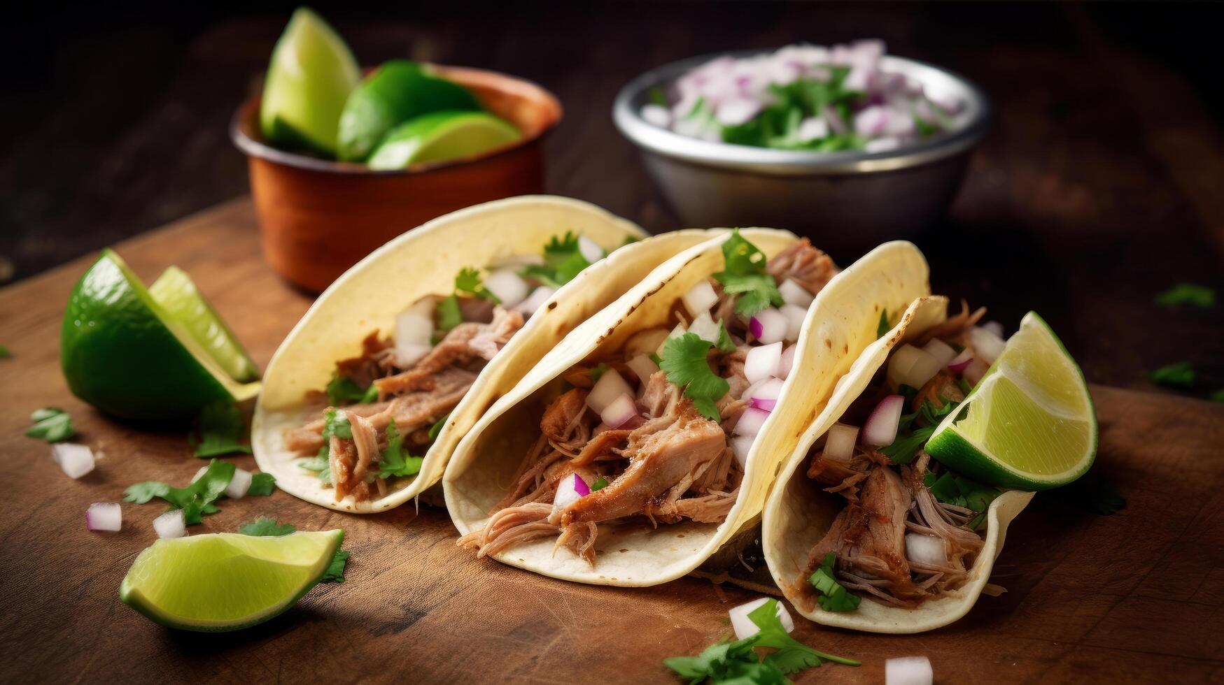 Mexikaner Schweinefleisch Carnitas Tacos Illustration ai generativ foto