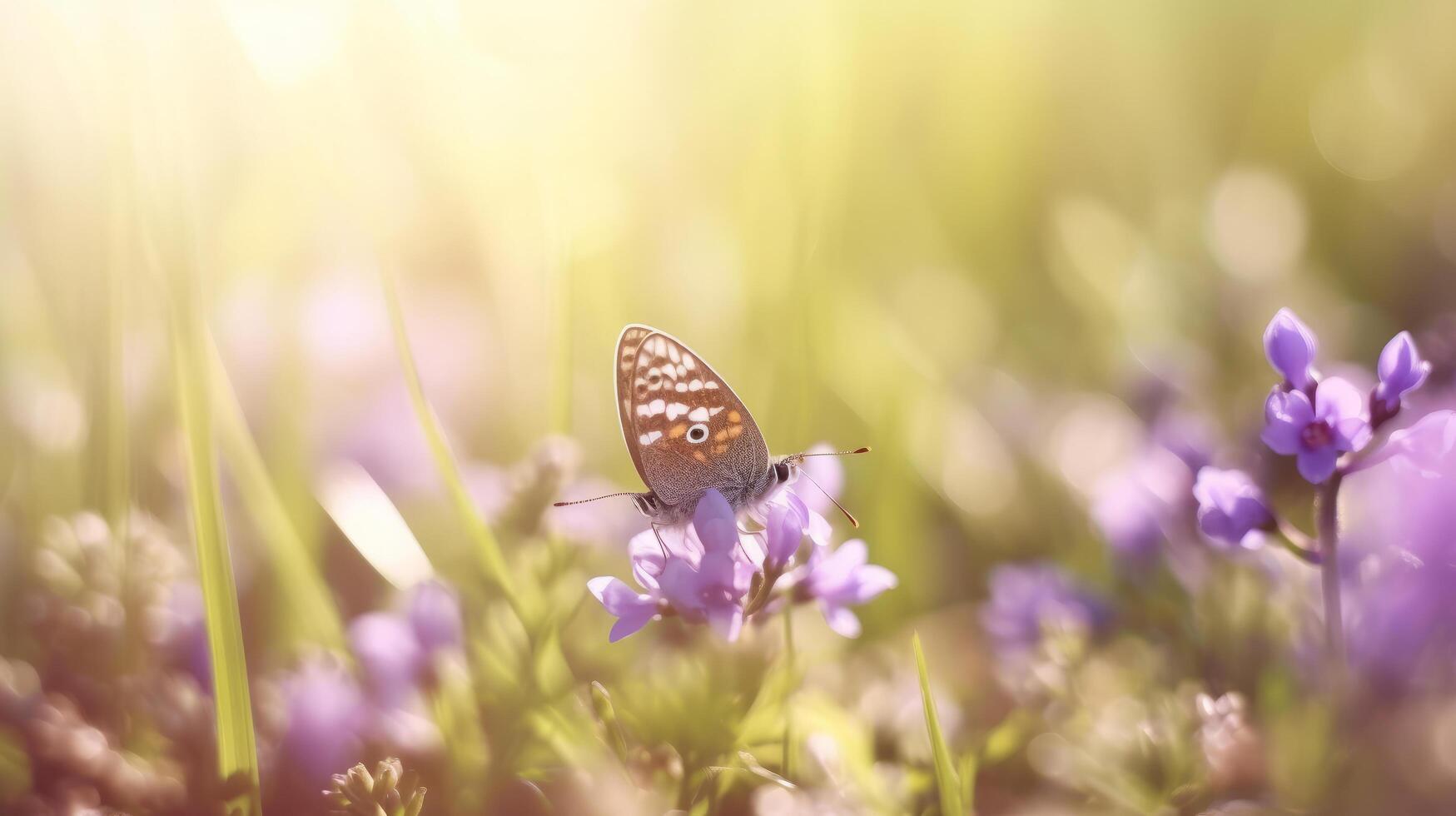 natürlich Hintergrund mit Schmetterling auf Feld. Illustration ai generativ foto