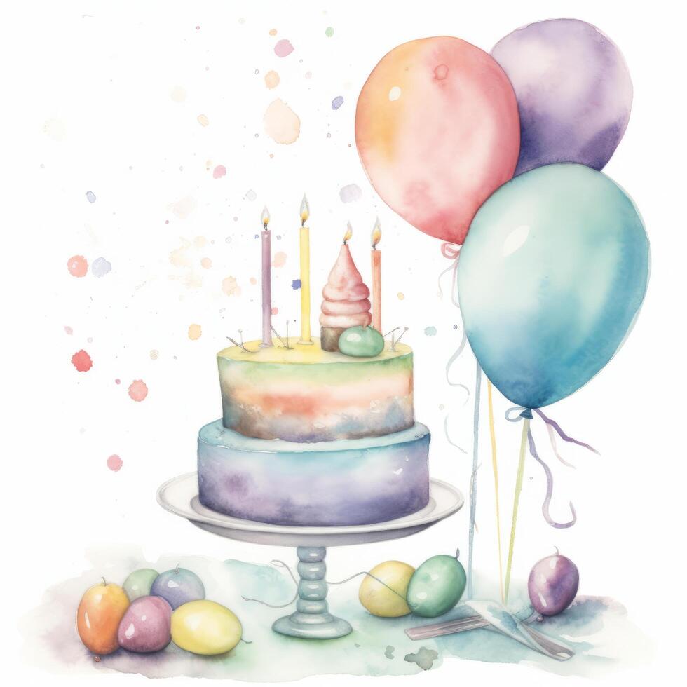 Aquarell Geburtstag Kuchen. Illustration ai generativ foto