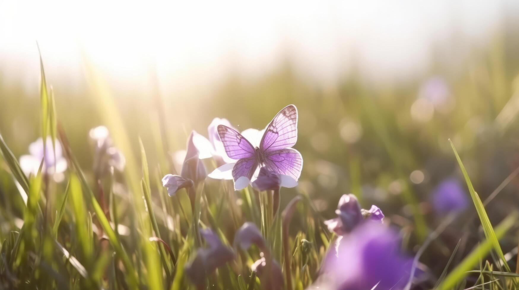 natürlich Hintergrund mit Schmetterling auf Feld. Illustration ai generativ foto