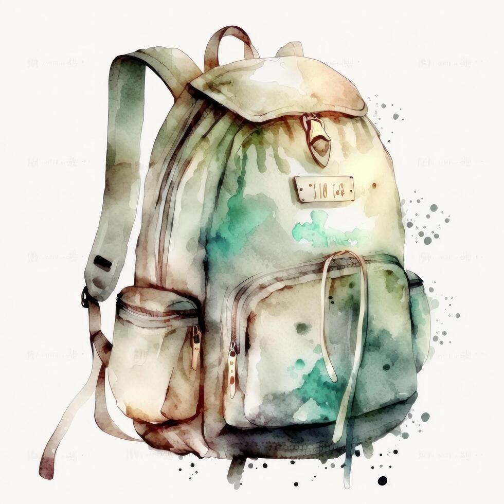 Aquarell Schule Rucksack. Illustration ai generativ foto