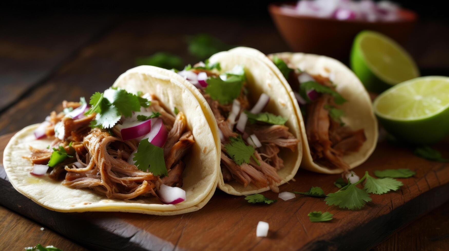 Mexikaner Schweinefleisch Carnitas Tacos Illustration ai generativ foto