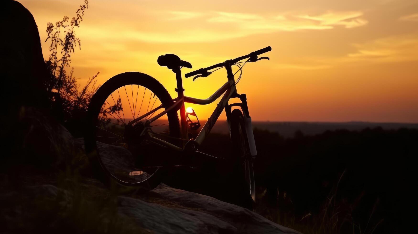 Fahrrad und Sonnenuntergang Landschaften Illustration ai generativ foto