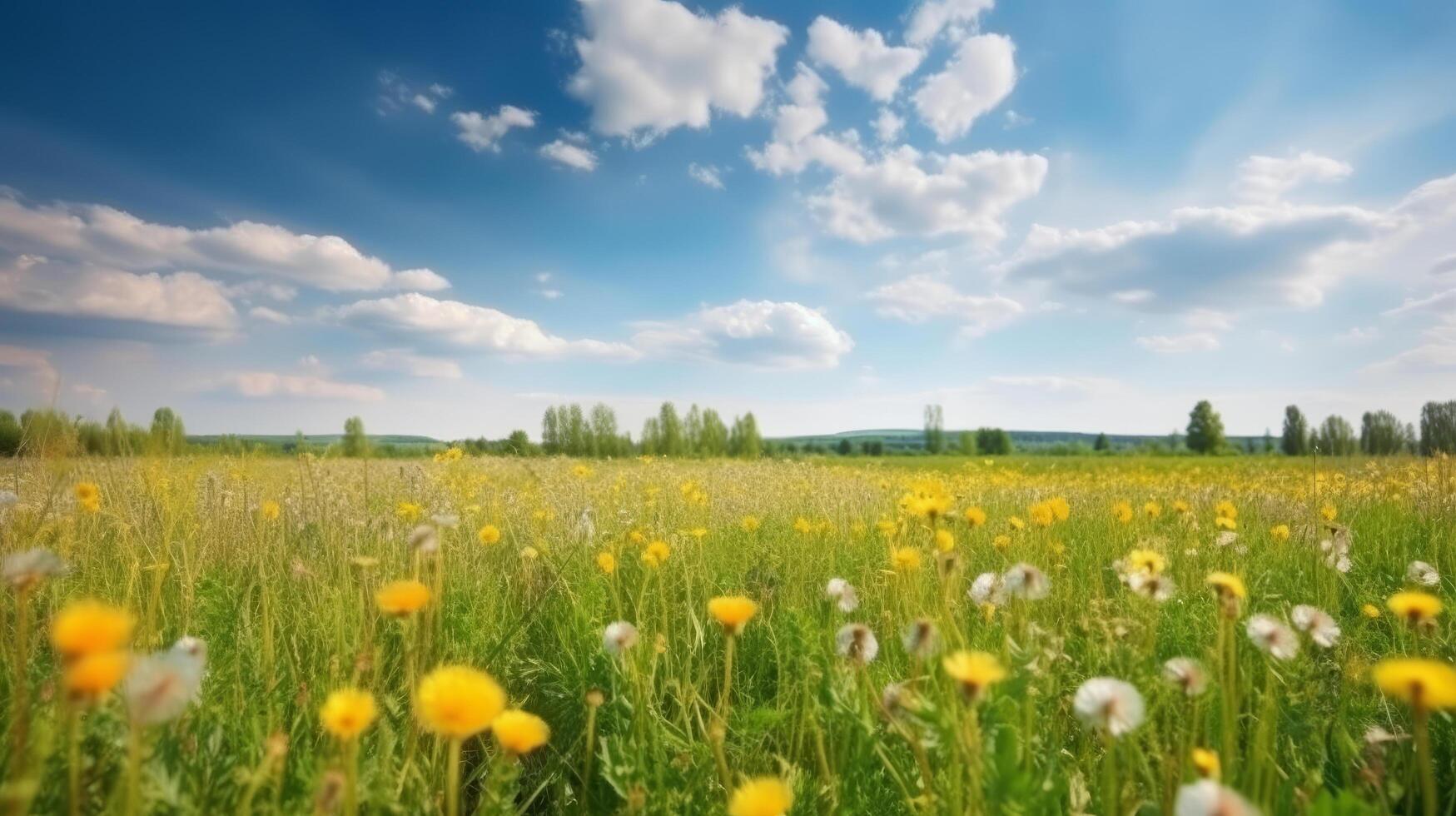 schön Löwenzahn Feld. Illustration ai generativ foto