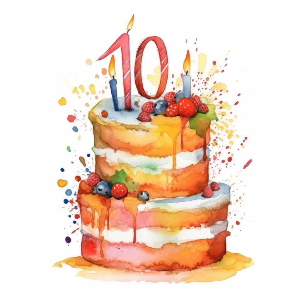 Aquarell Geburtstag Kuchen. Illustration ai generativ foto