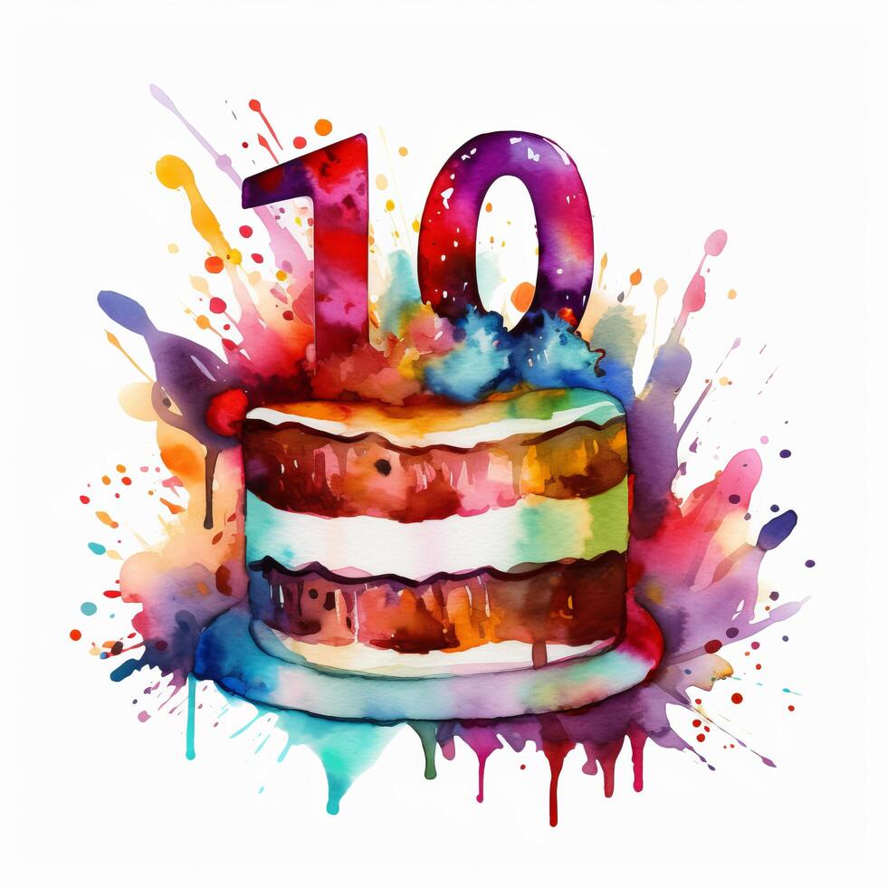 Aquarell Geburtstag Kuchen. Illustration ai generativ foto