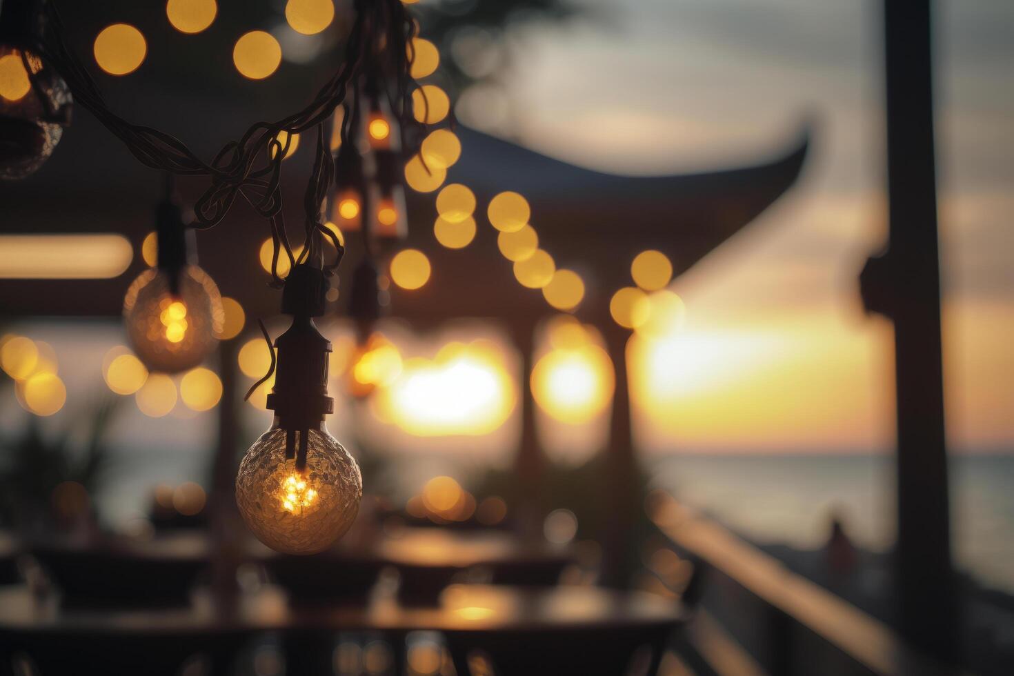 Beleuchtung im Sommer- Strand Cafe. Illustration ai generativ foto