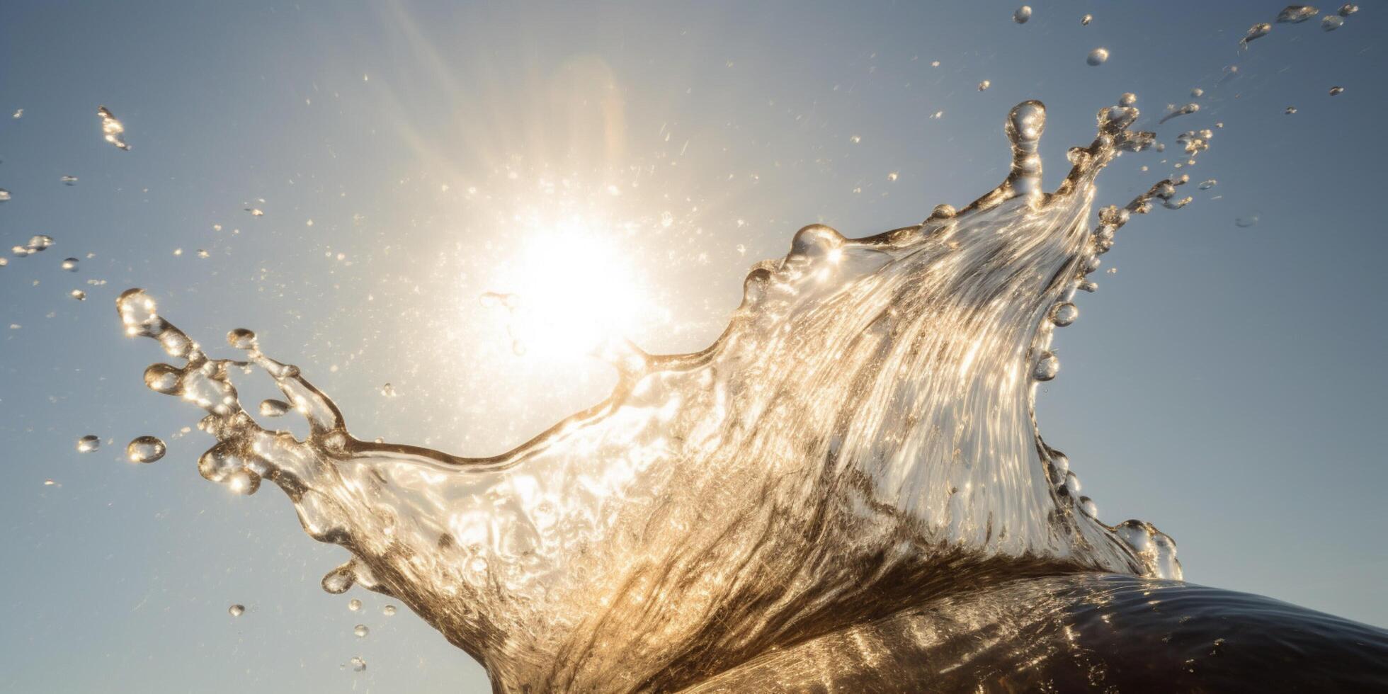 Wasser Spritzen mit Sonne leuchtenden ai generiert foto