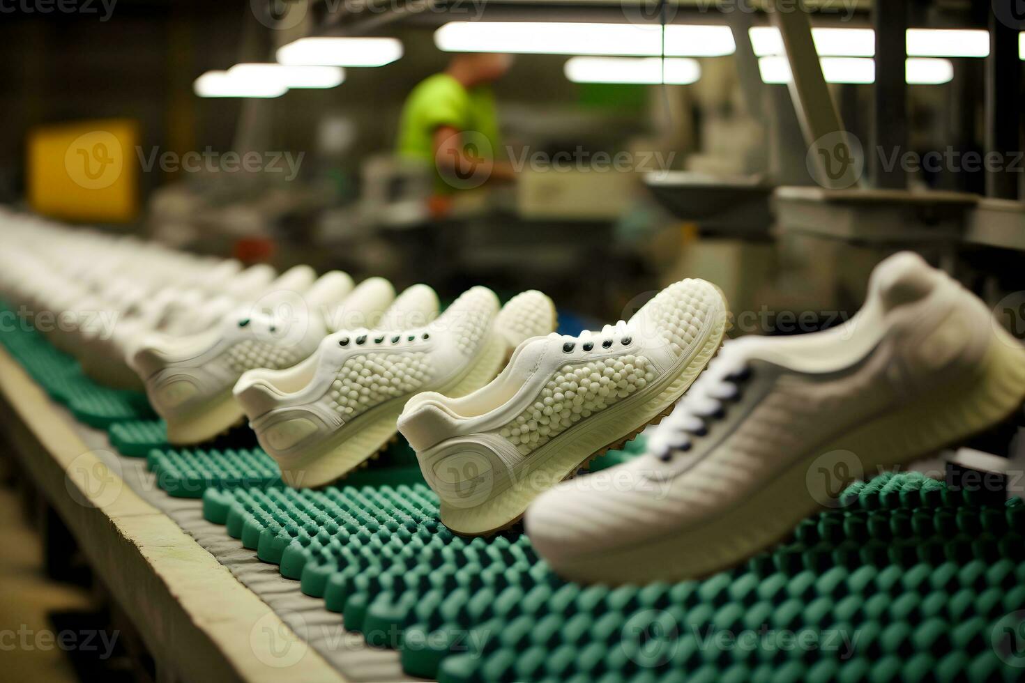 Maschinen und Ausrüstung von das Schuh Fabrik, modern Schuhwerk Produktion. neural Netzwerk generiert Kunst foto