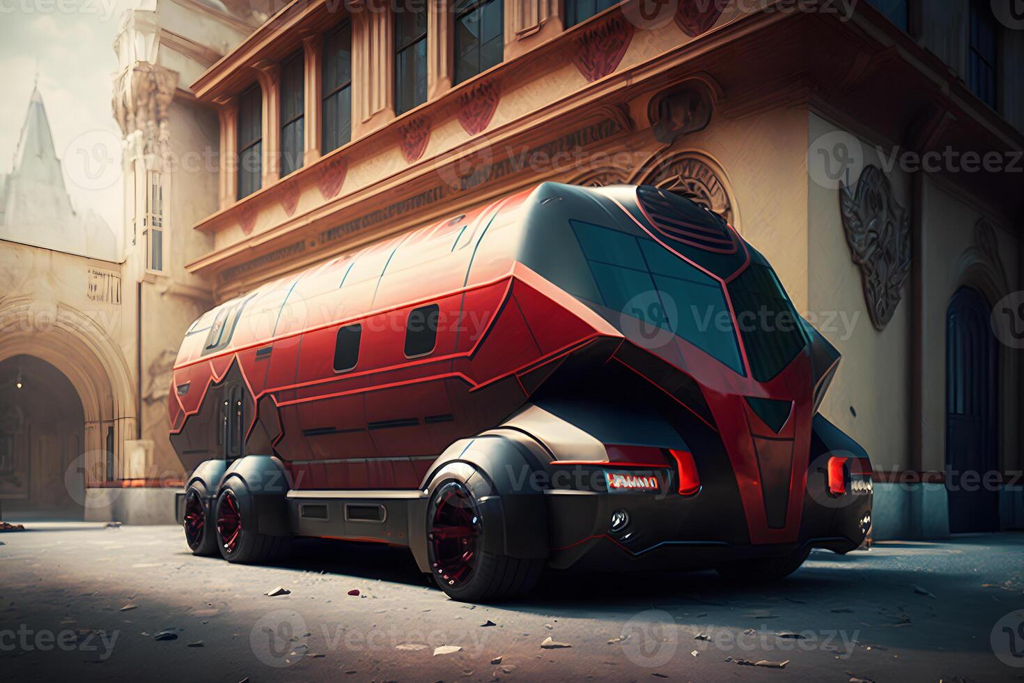futuristisch Bus, Autos von das Zukunft. neural Netzwerk ai generiert foto