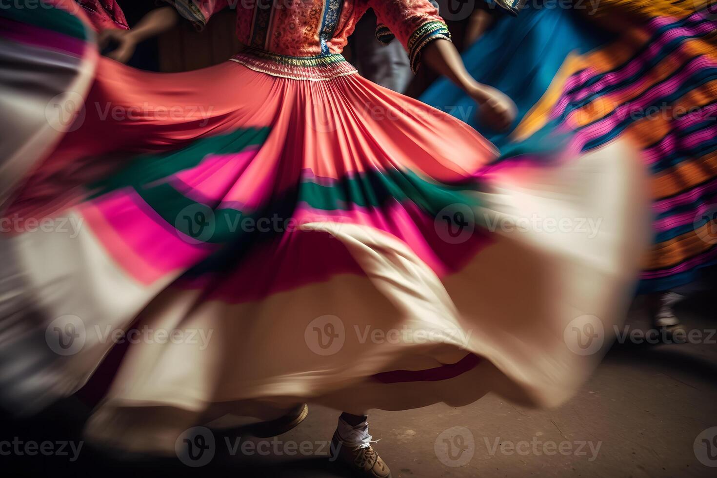 Tänzer nimmt teil beim das cinco de Mayo Festival im Bewegung. neural Netzwerk ai generiert foto