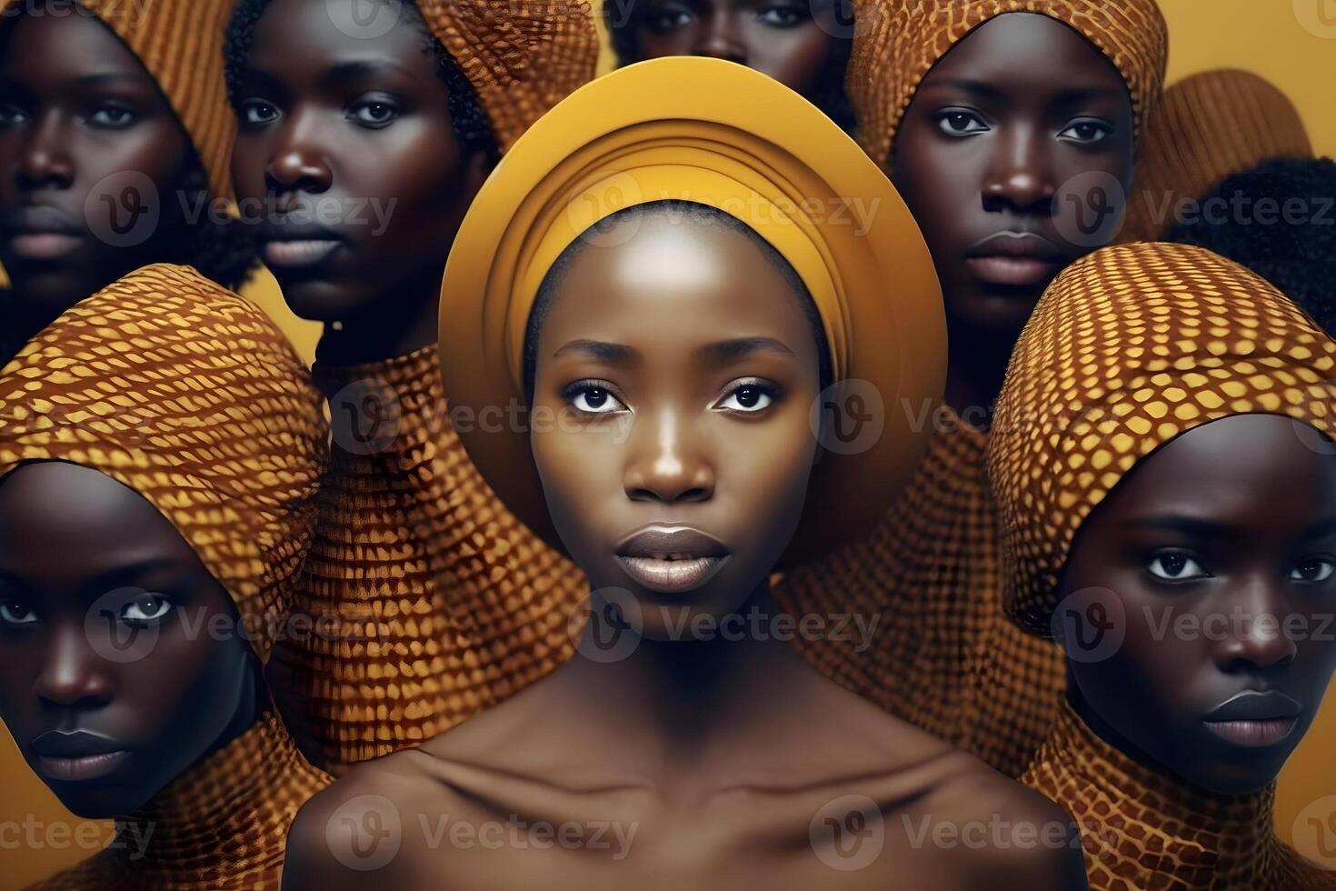 schön afrikanisch Frauen im ethnisch Kopfschmuck. neural Netzwerk ai generiert foto