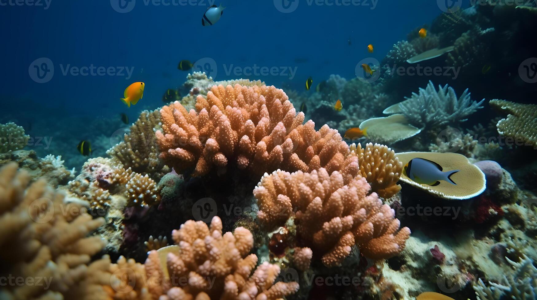 Koralle Riffe auf das Unterseite von das klar Meer, generativ ai foto