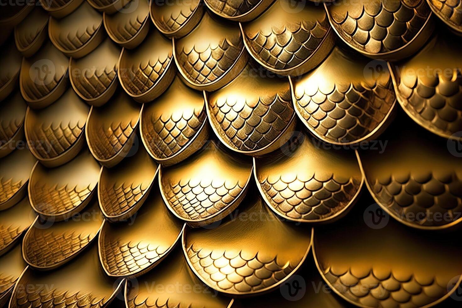 Drachen Waage Hintergrund - - Gold leuchtenden Muscheln . einfach Hintergrund gemacht von Drachen Rahmen Rüstung Illustration generativ ai. foto