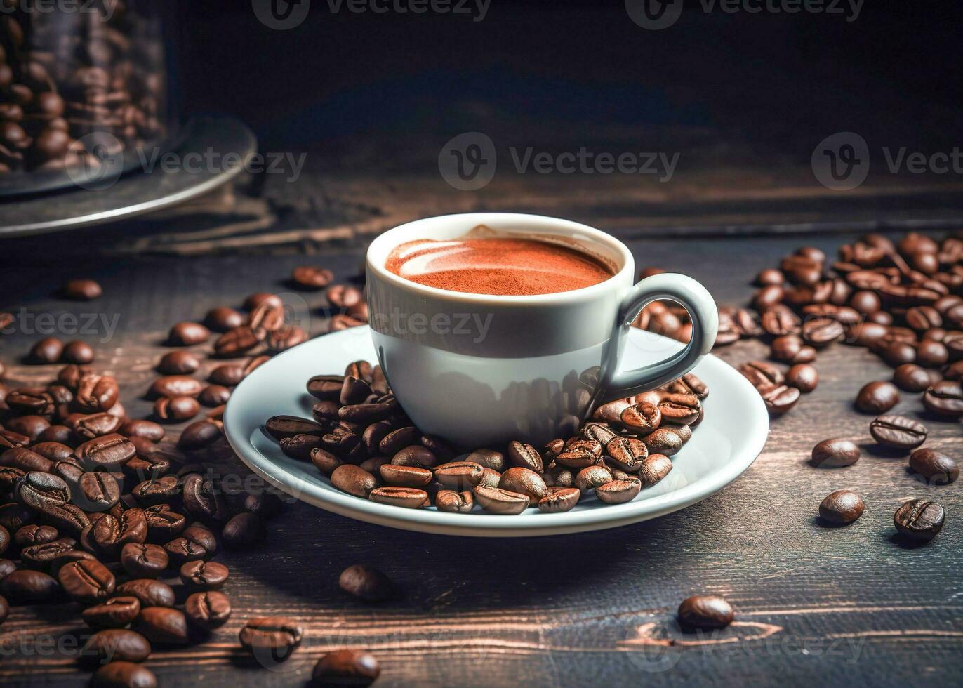 heiß Kaffee Tasse mit Kaffee Bohnen, Hintergrund Kaffee foto