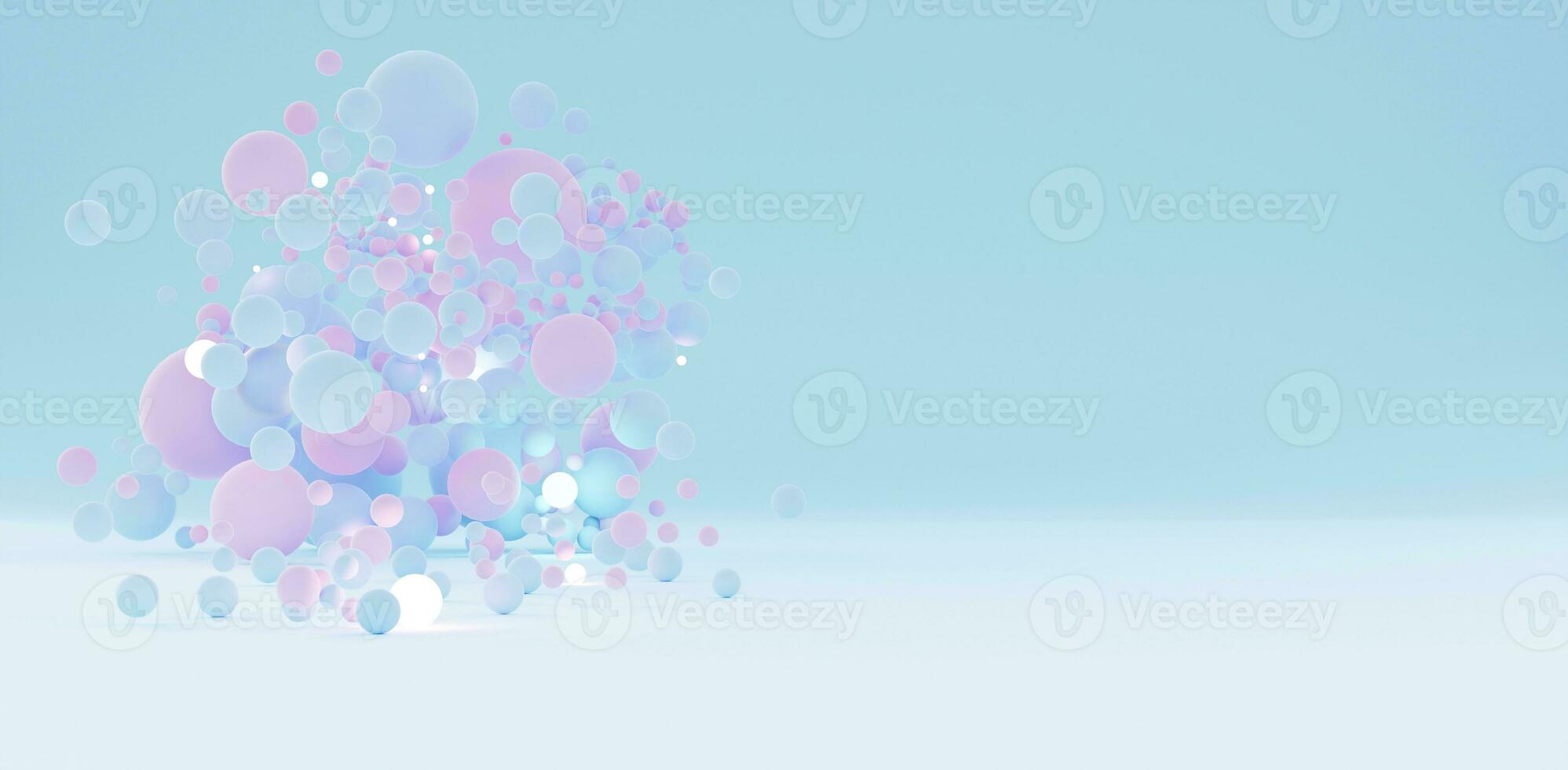 kreativ sanft Mode Hintergrund fliegend Kugel Formen im Pastell- Palette texturiert Hintergrund Szene Pastell- farbig Bälle Licht farbig Perlen Rosa und Blau 3d Illustration foto