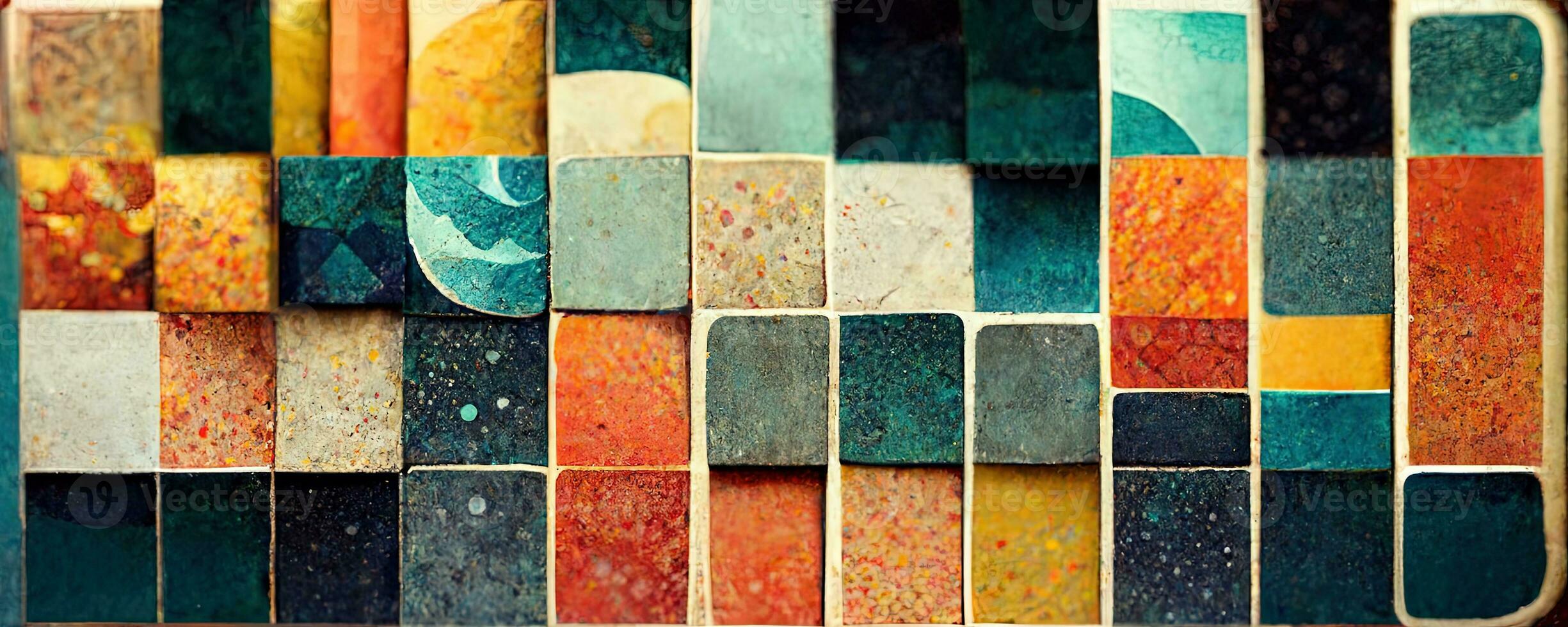künstlerisch bunt Mosaik Muster. Collage zeitgenössisch drucken mit modisch dekorativ Mosaik Muster mit anders Farben, modern Kunst. Banner Konzept foto