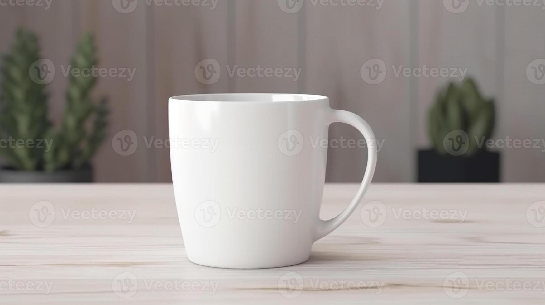 generativ ai, Weiß Keramik Tasse installieren im beim Zuhause Innere, Becher spotten oben leer. foto