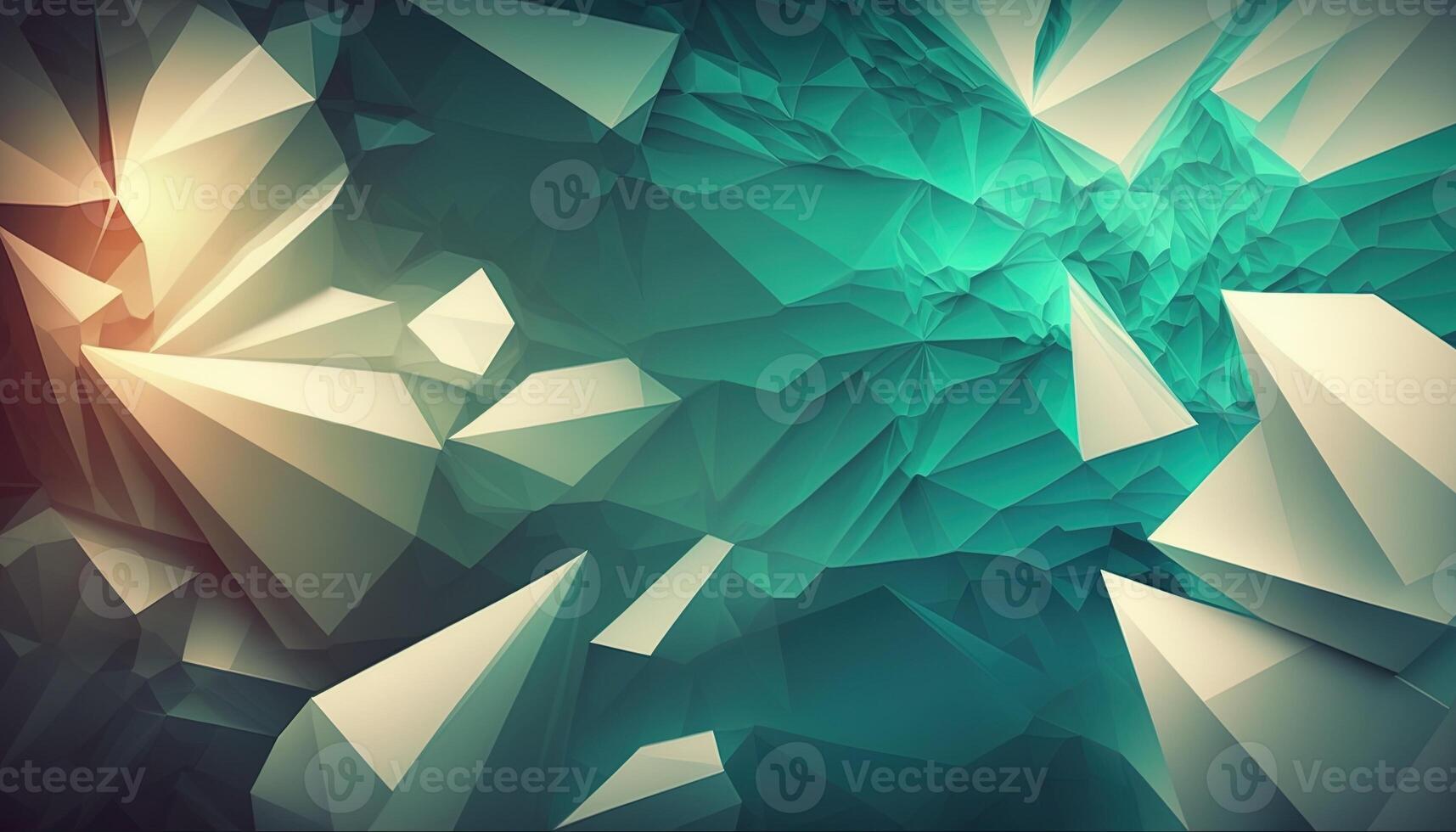 generativ ai polygonal hoch Auflösung Muster zum Hintergrund, Weiß und blaugrün und Grün Fackeln. abstrakt sechseckig polygonal niedrig poly dreieckig hoch Auflösung futuristisch Grün energisch Hintergrund foto