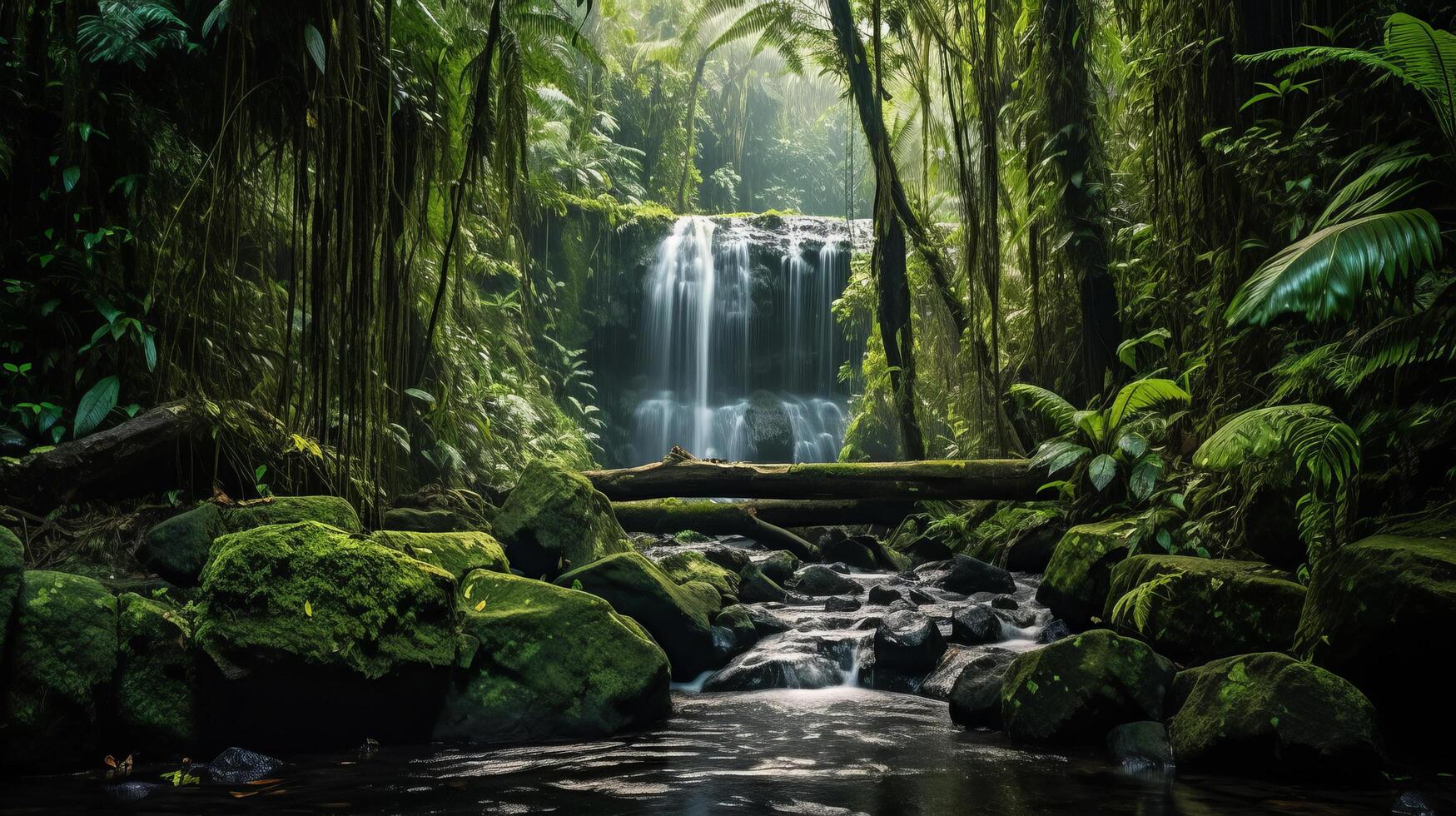 Wasserfall im tropisch Wald. Illustration ai generativ foto