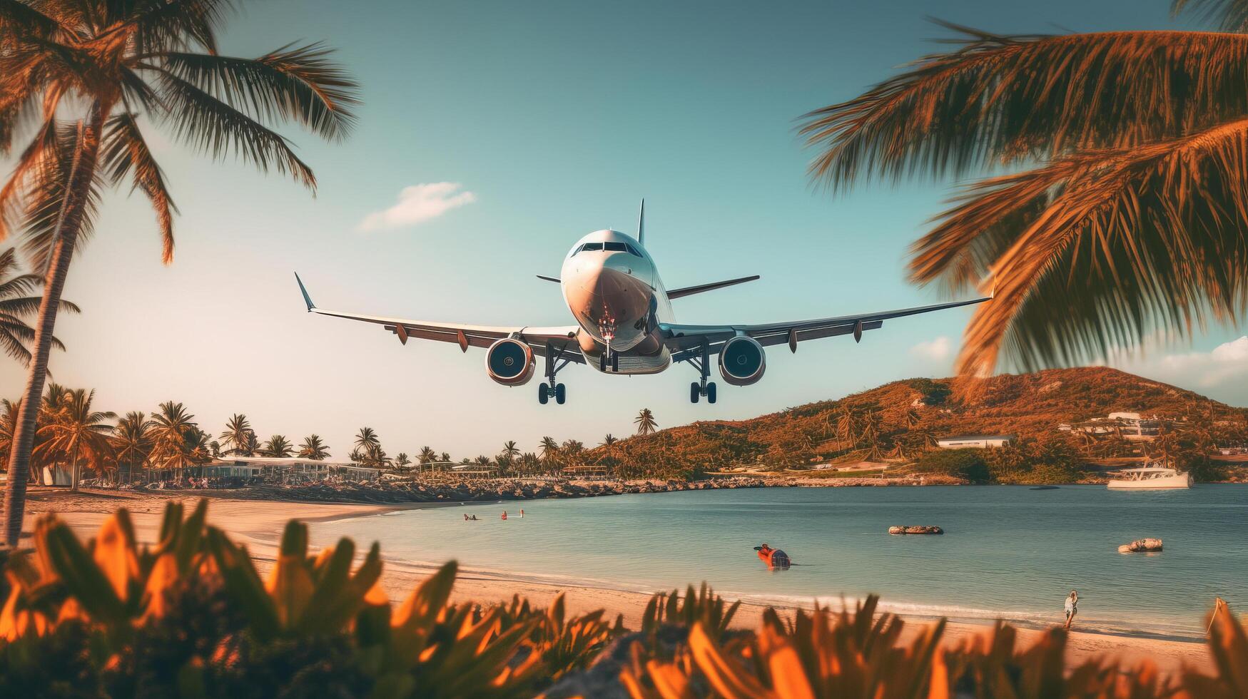 Flugzeug im Himmel Hintergrund. Illustration ai generativ foto