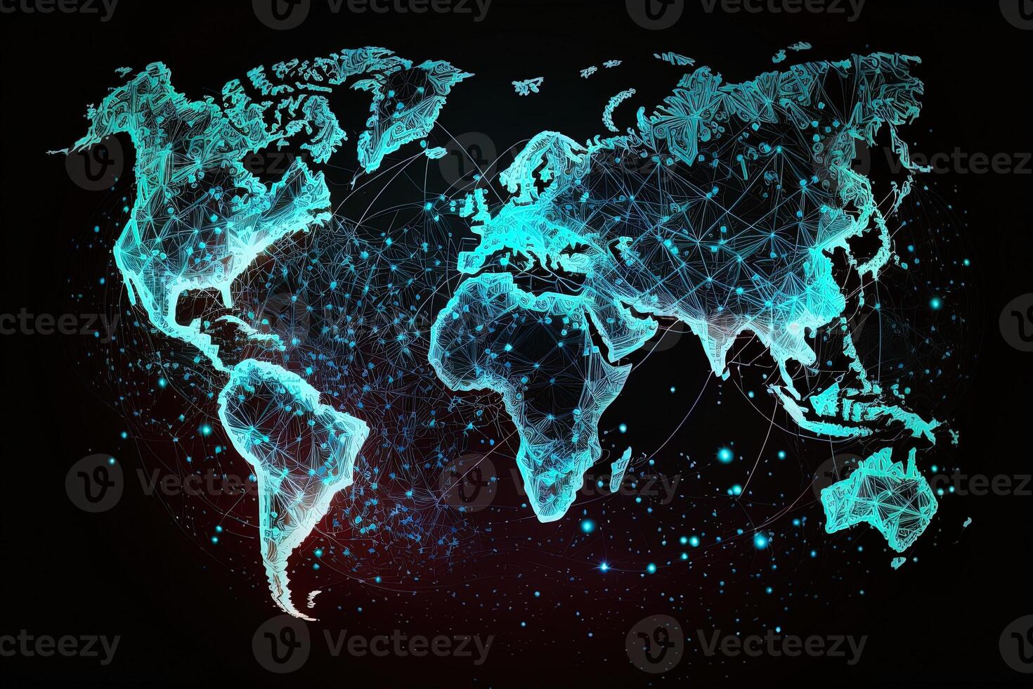 global Karte von das Welt, das Erde Kommunikation Technologien mit Internet Wirkung. futuristisch modern generativ ai foto