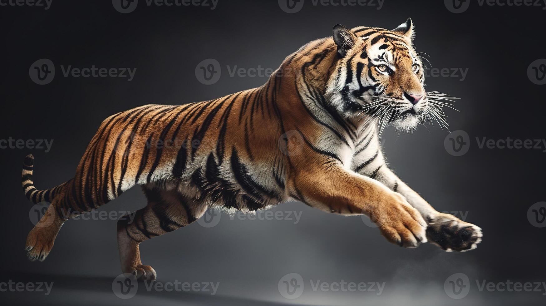 majestätisch Tiger im Sprung. generativ ai foto