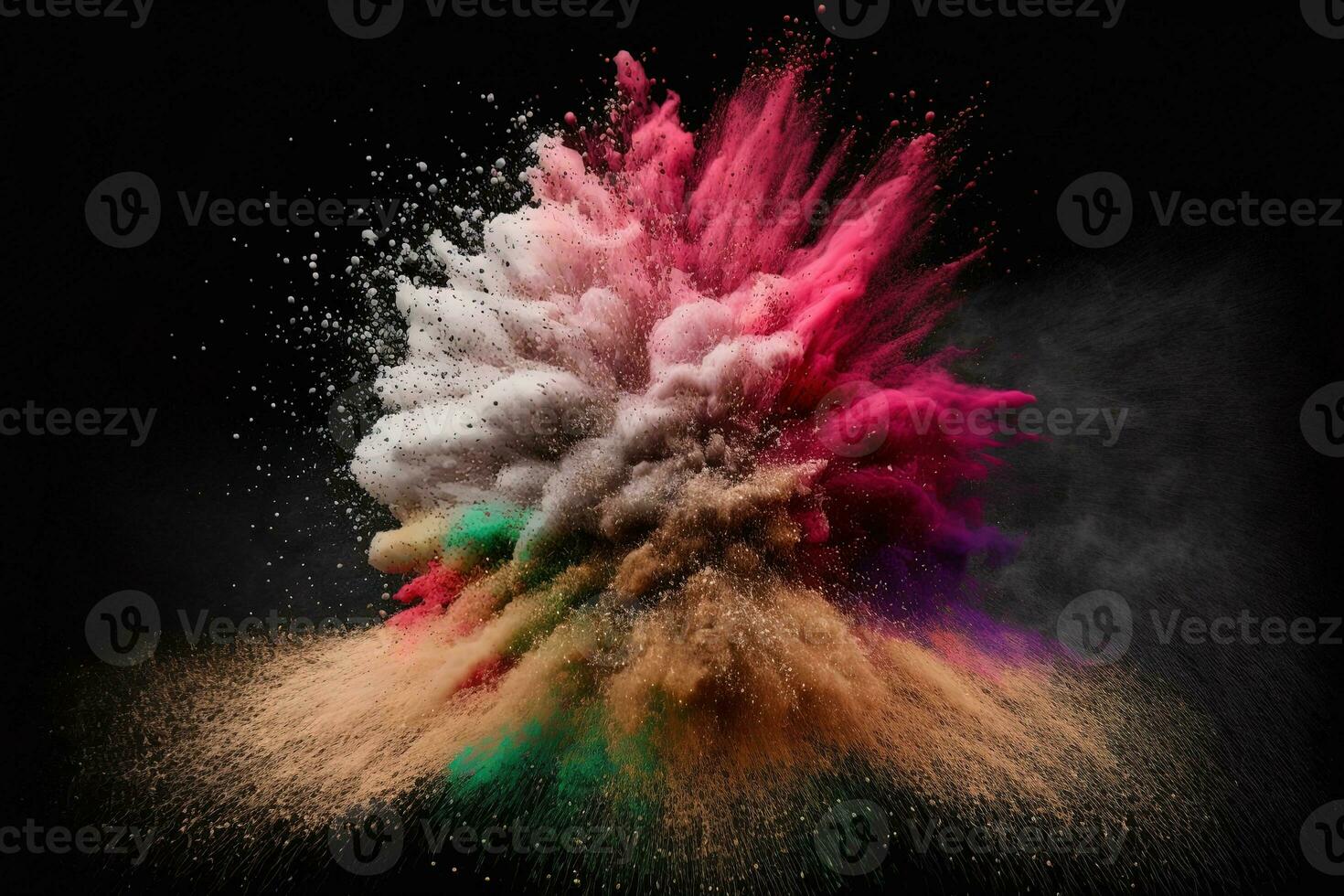 abstrakt mehrfarbig Pulver Explosion auf schwarz hintergrund.bunt Staub explodieren. gemalt Urlaub Pulver Festival. einfrieren Bewegung von Farbe Pulver explodiert, wirft Farbe Pulver auf Hintergrund. foto