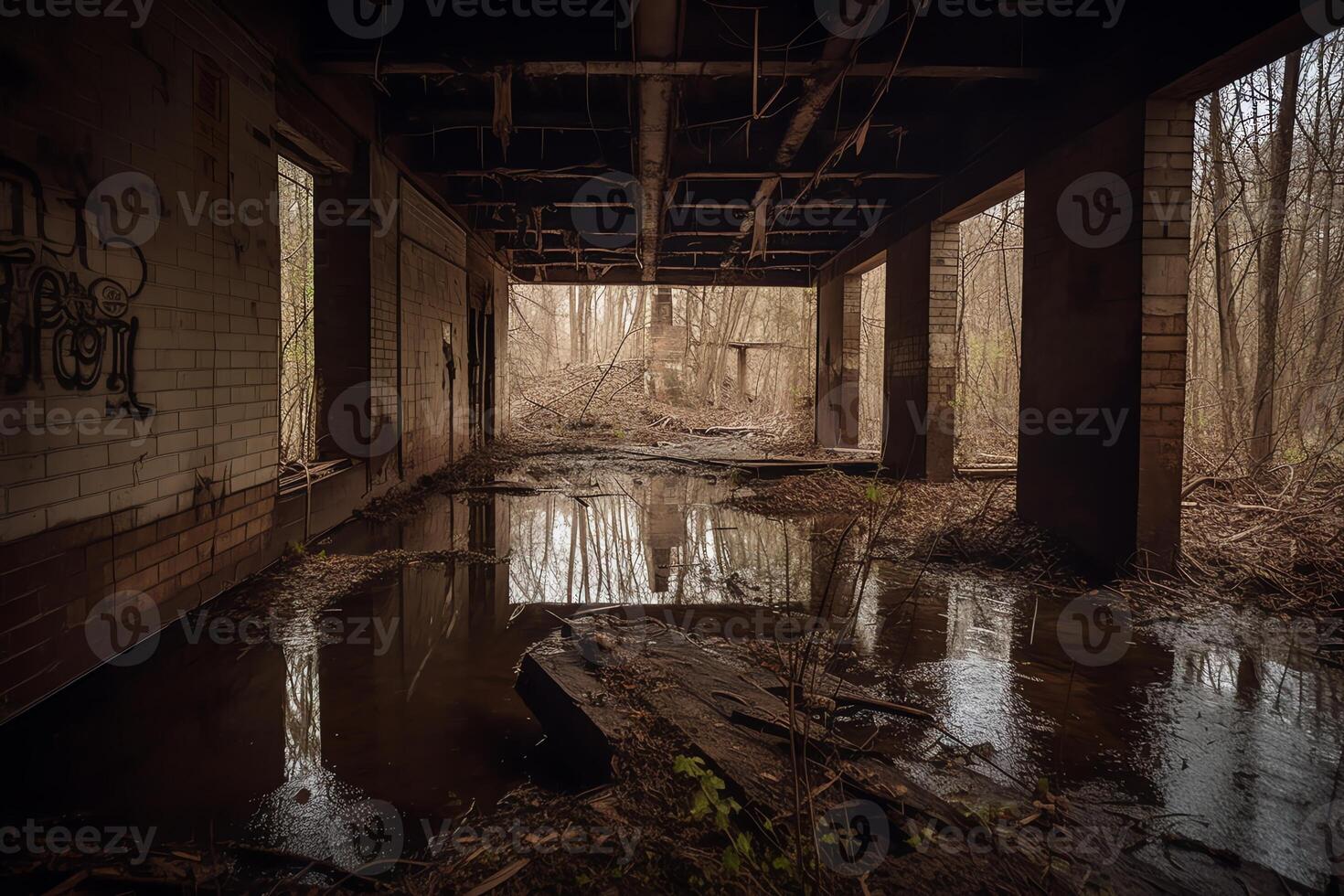 alt verlassen Bunker überflutet. ai generiert foto