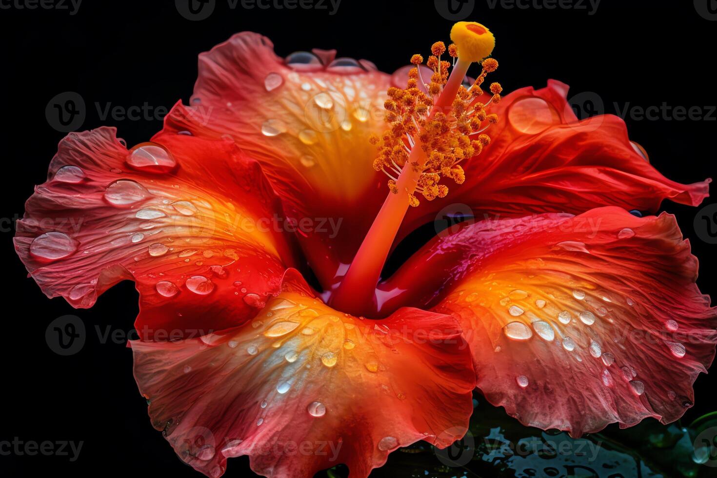 schön Blühen Hibiskus schließen oben Mensch erweitert. ai generiert foto