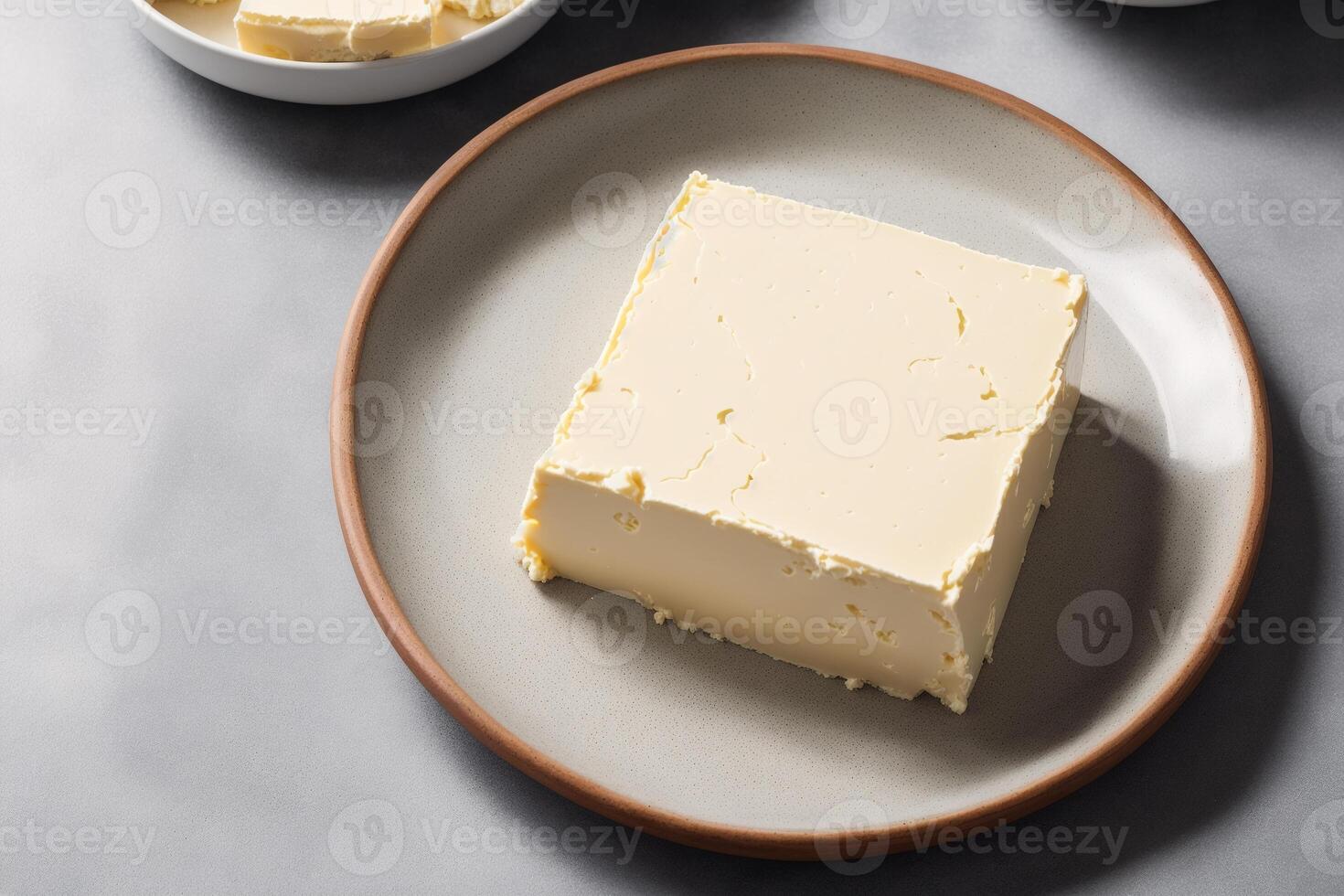 frisch Butter auf ein Platte, Nahansicht. generativ ai foto