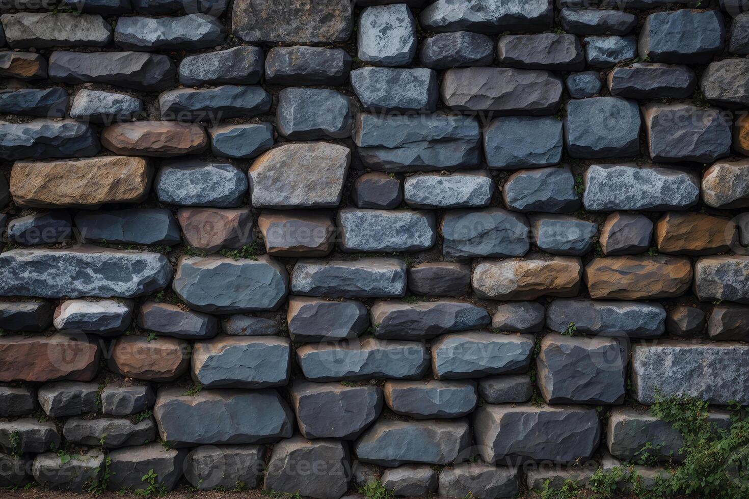 Hintergrund von Stein Mauer Textur. schließen oben von grau Stein Mauer. generativ ai foto