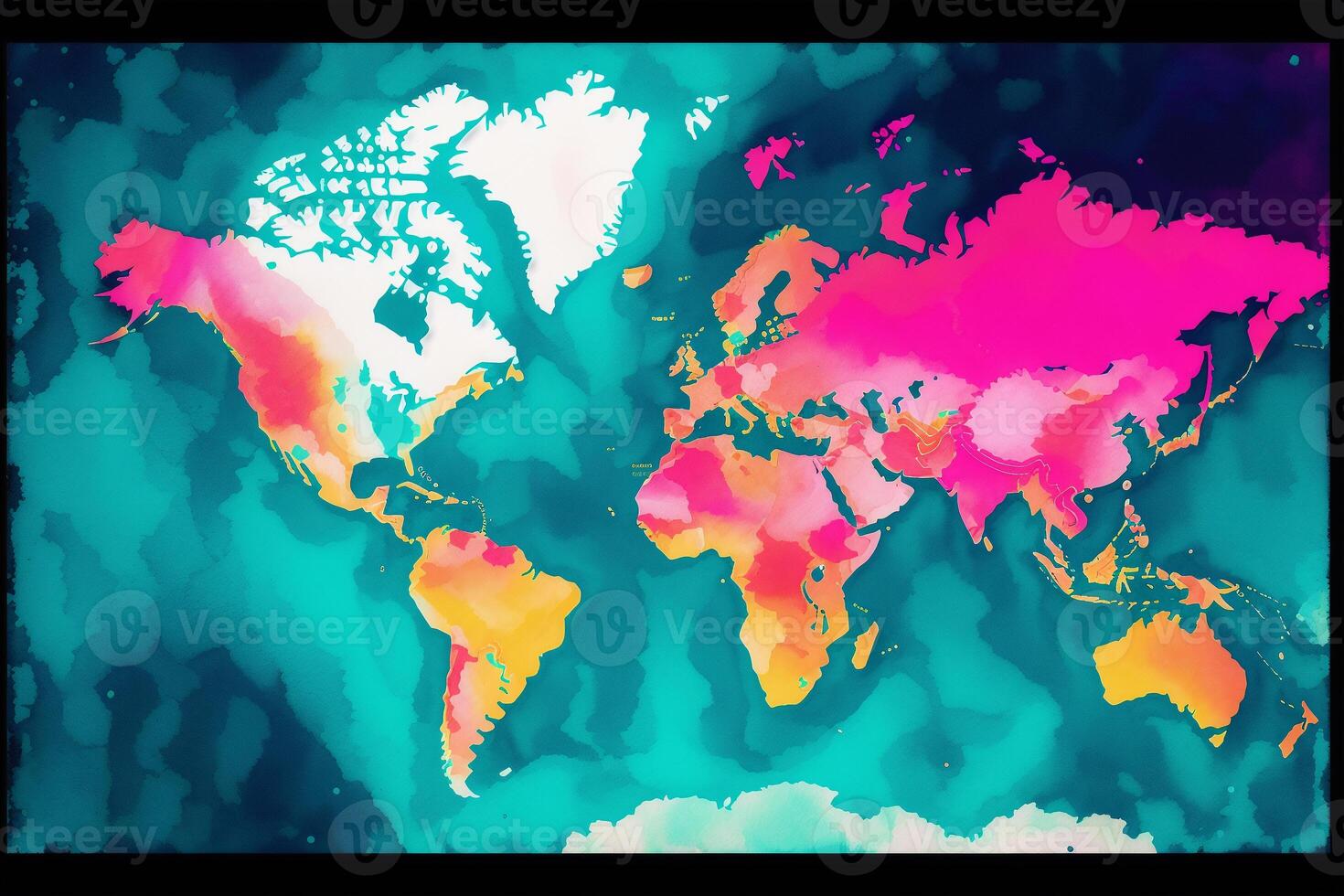 Karte von das Welt . Aquarell malen. Digital Kunst, generativ ai foto