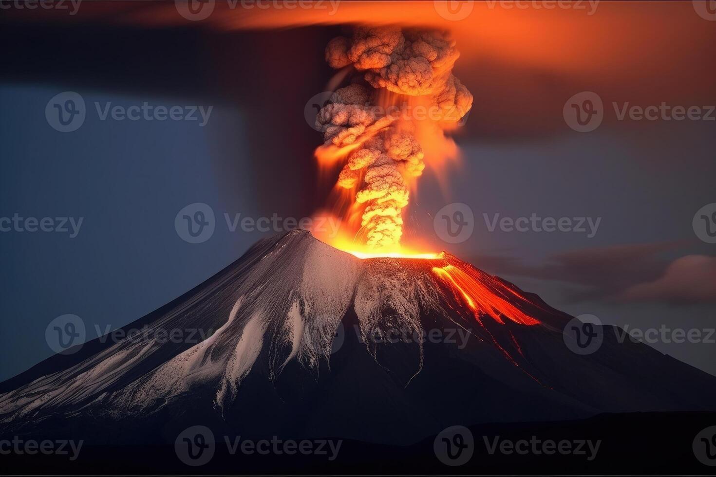 Vulkan Eruption. Lava fließt aus von das Vulkan Krater. generativ ai foto