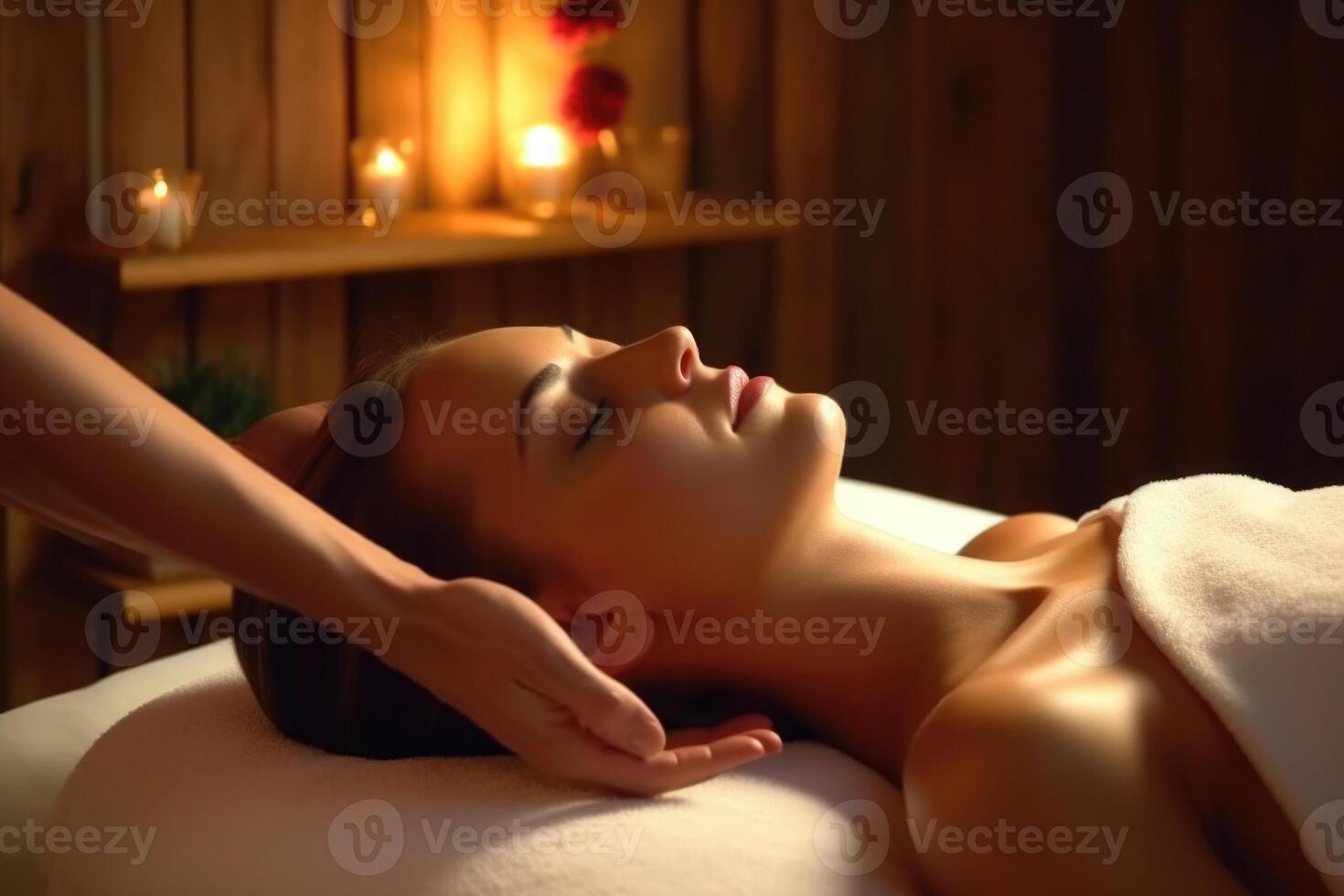 Gesicht Massage zum Frau im Spa Salon. Gesichts- Schönheit Behandlung. generativ ai foto