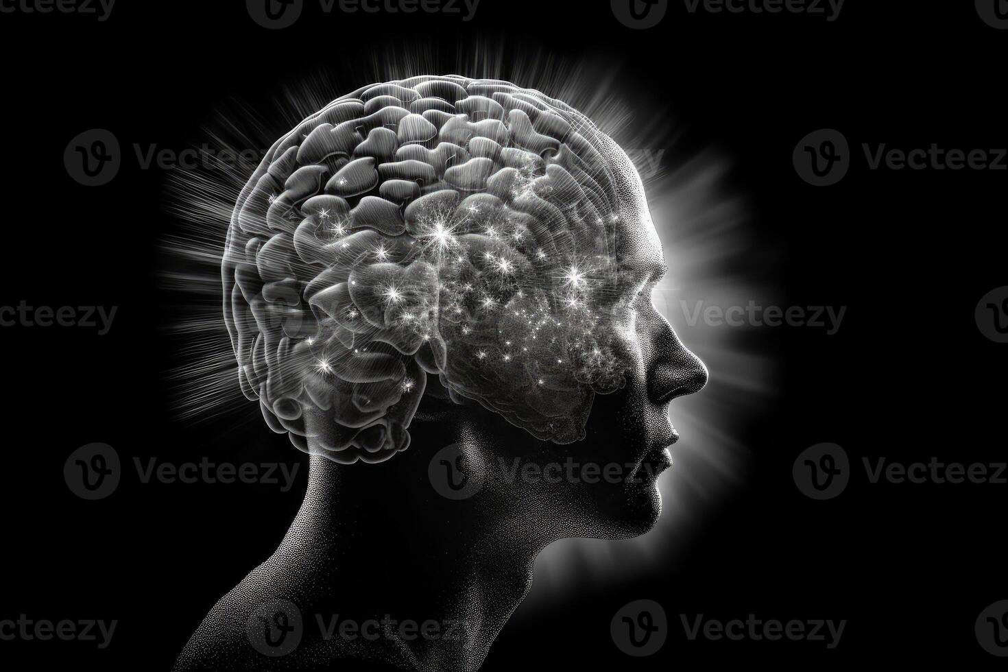 Silhouette von Mann Kopf mit neural Verbindungen im Gehirn. generativ ai foto
