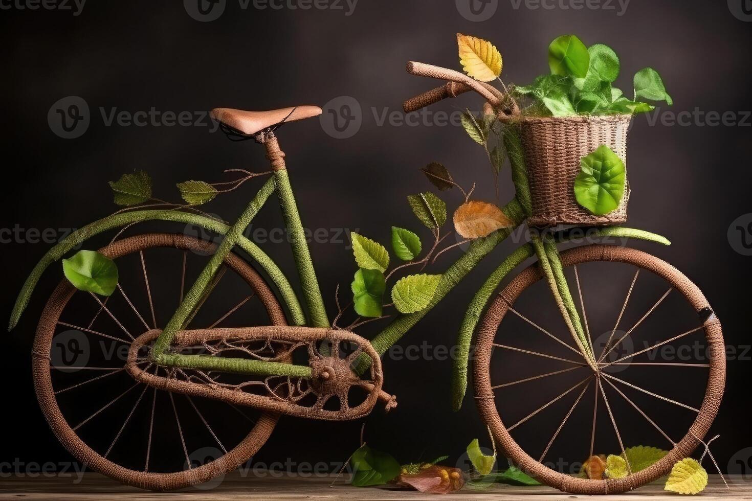 Fahrrad gemacht von natürlich Grün Pflanzen. Öko freundlich Transport. generativ ai foto