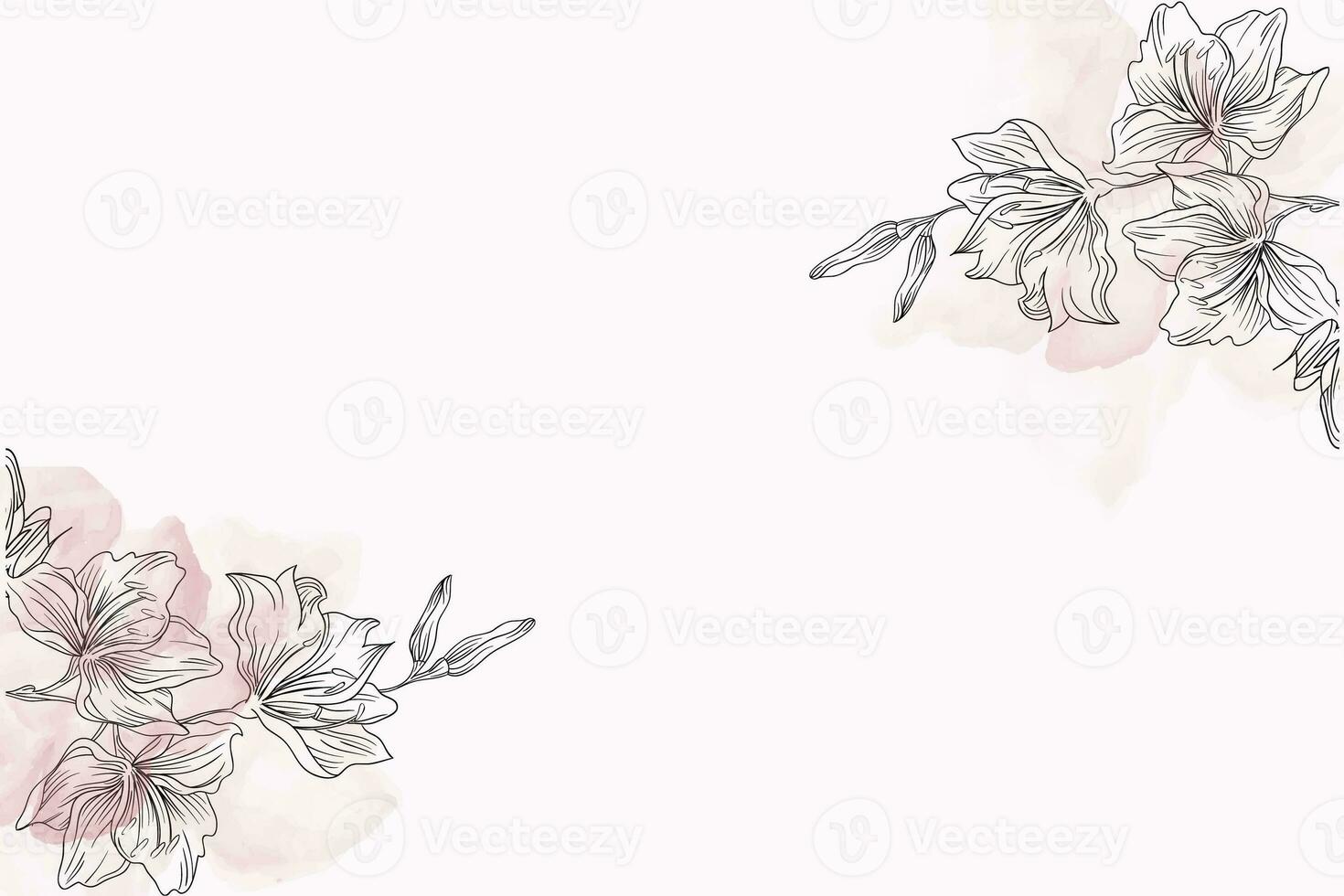 Frühling Blumen von Kontur Stil Blume Girlande. Etikette mit zart Rosa Blumen. Illustration. Hand gezeichnet Grafik Taglilie Blumen- rahmen. elegant Einladung Karte Vorlage foto