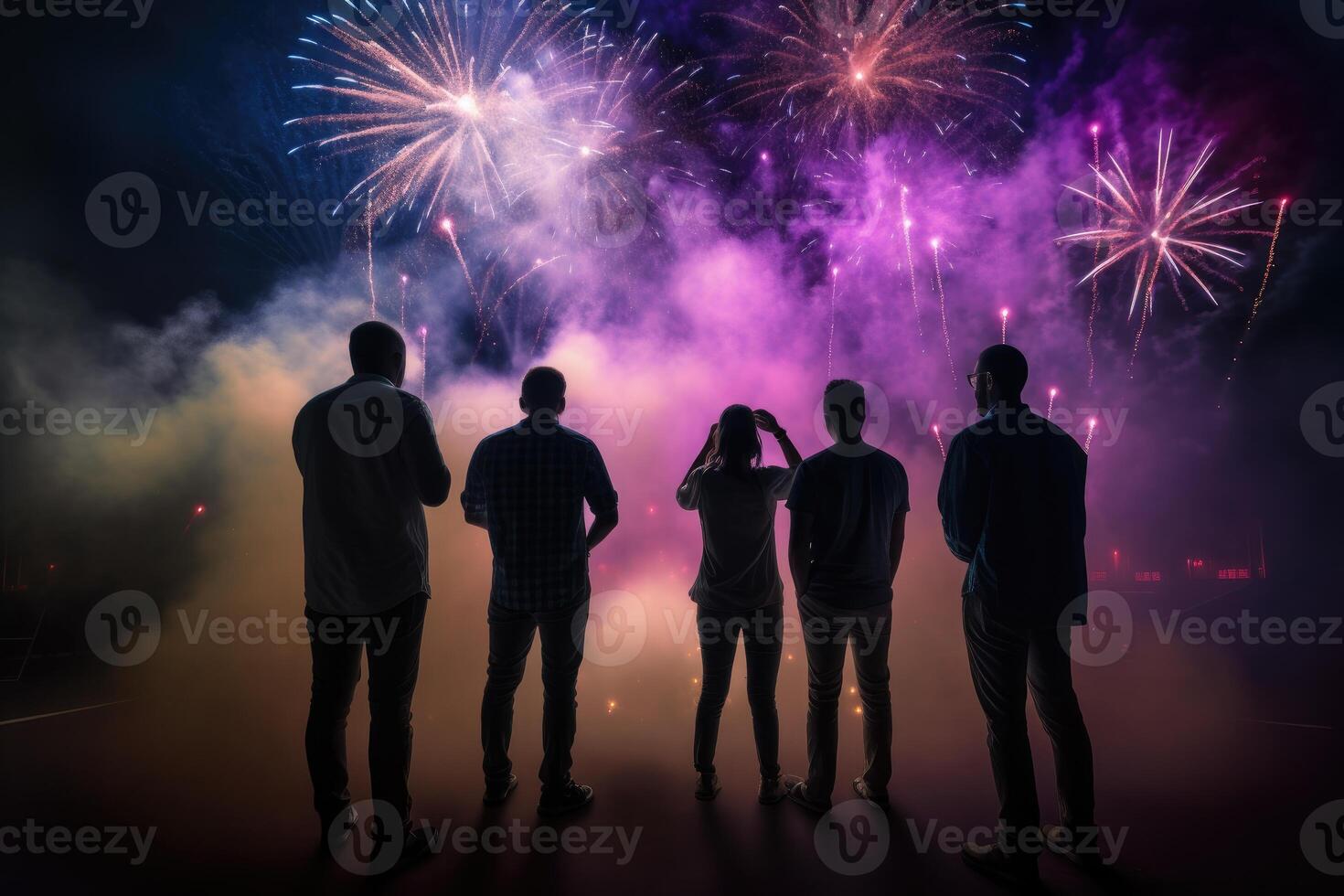 Gruppe von Menschen im Silhouette Jubel im das Hintergrund. ai generiert foto