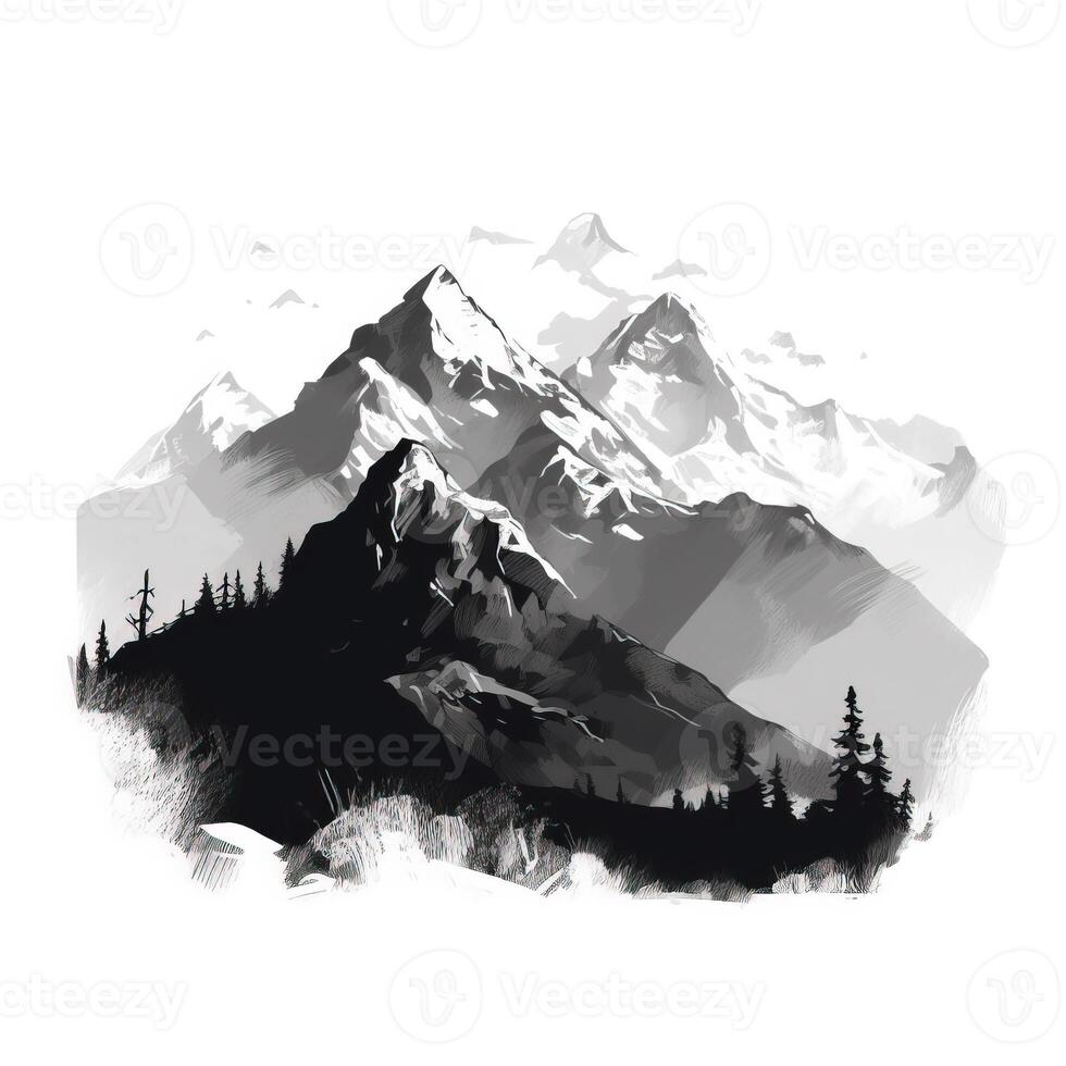 Berge Bleistift Zeichnung einfach Illustration von generiert ai Berge Bleistift Zeichnung einfach foto