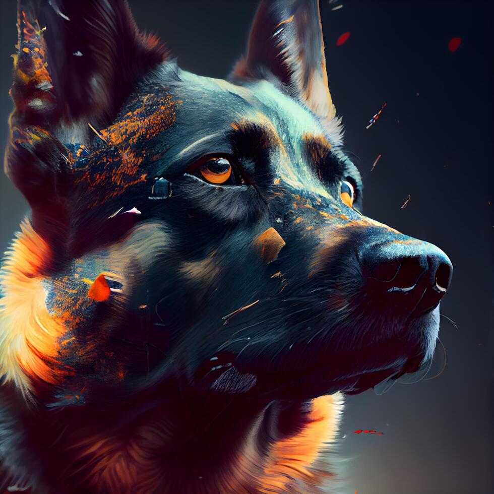 schwarz Deutsche Schäfer Hund Porträt. Digital malen. 3d Wiedergabe., ai generativ Bild foto