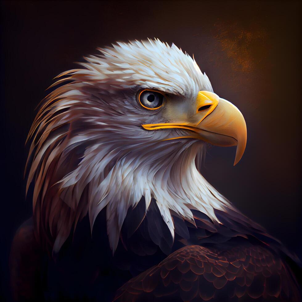 Porträt von ein kahl Adler auf ein dunkel Hintergrund. 3d Wiedergabe, ai generativ Bild foto