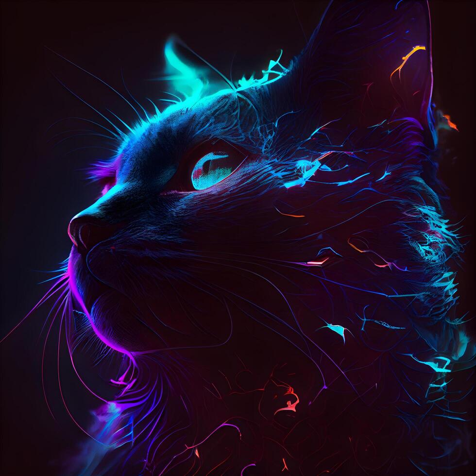 Katze im das Neon- Licht. Computer generiert 3d Foto Wiedergabe., ai generativ Bild