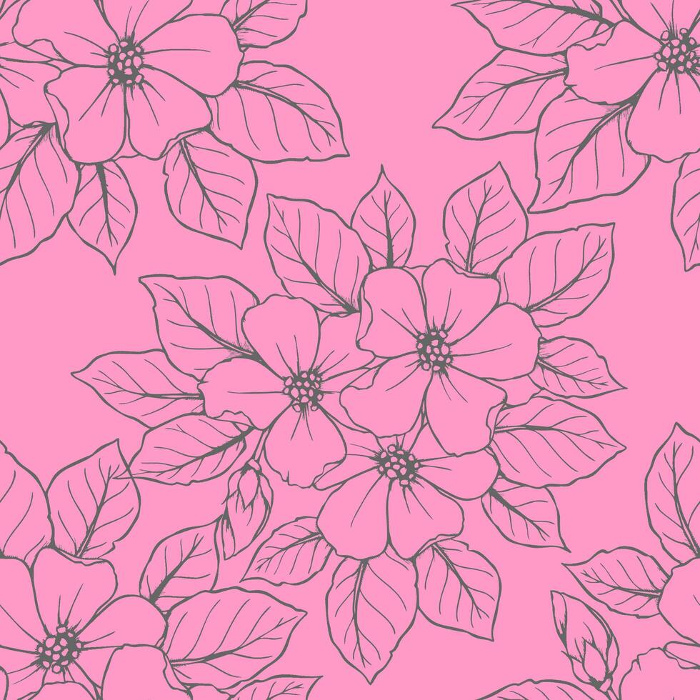 nahtlos Kontur Muster von groß grau Blumen auf ein Rosa Hintergrund, Textur, Design foto