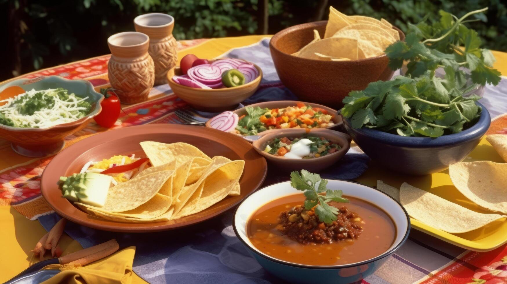 Mexikaner Essen Hintergrund. Illustration ai generativ foto