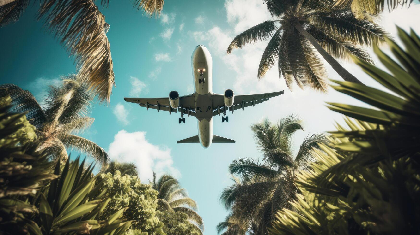 Flugzeug auf tropisch Hintergrund. Illustration ai generativ foto