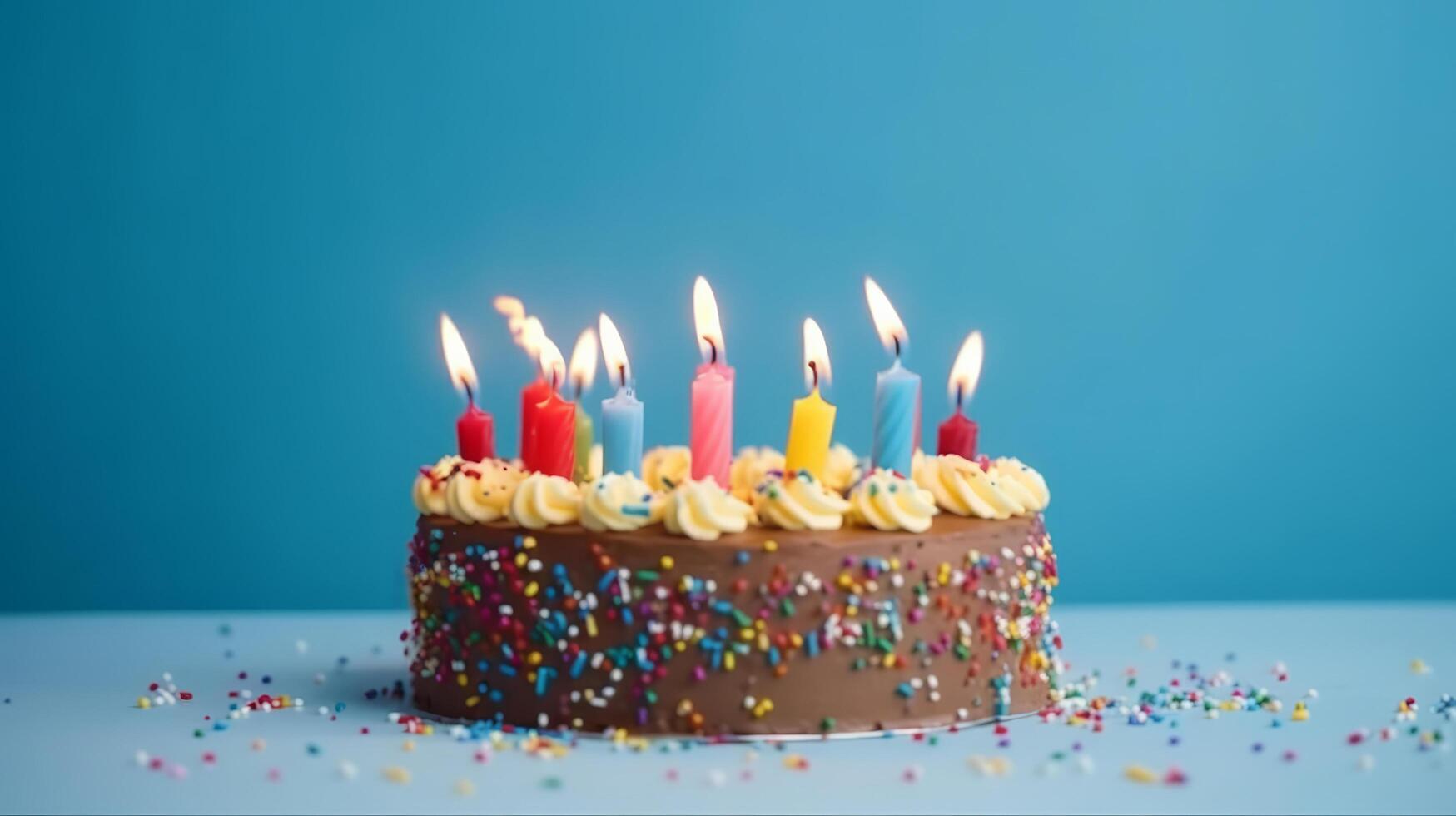 Geburtstag Kuchen Blau Hintergrund. Illustration ai generativ foto