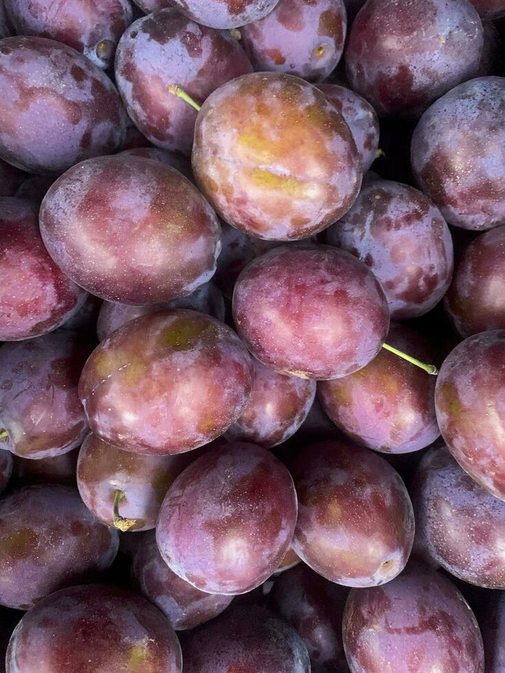 Obst Hintergrund, Textur von Garten Pflaumen. Studio Foto