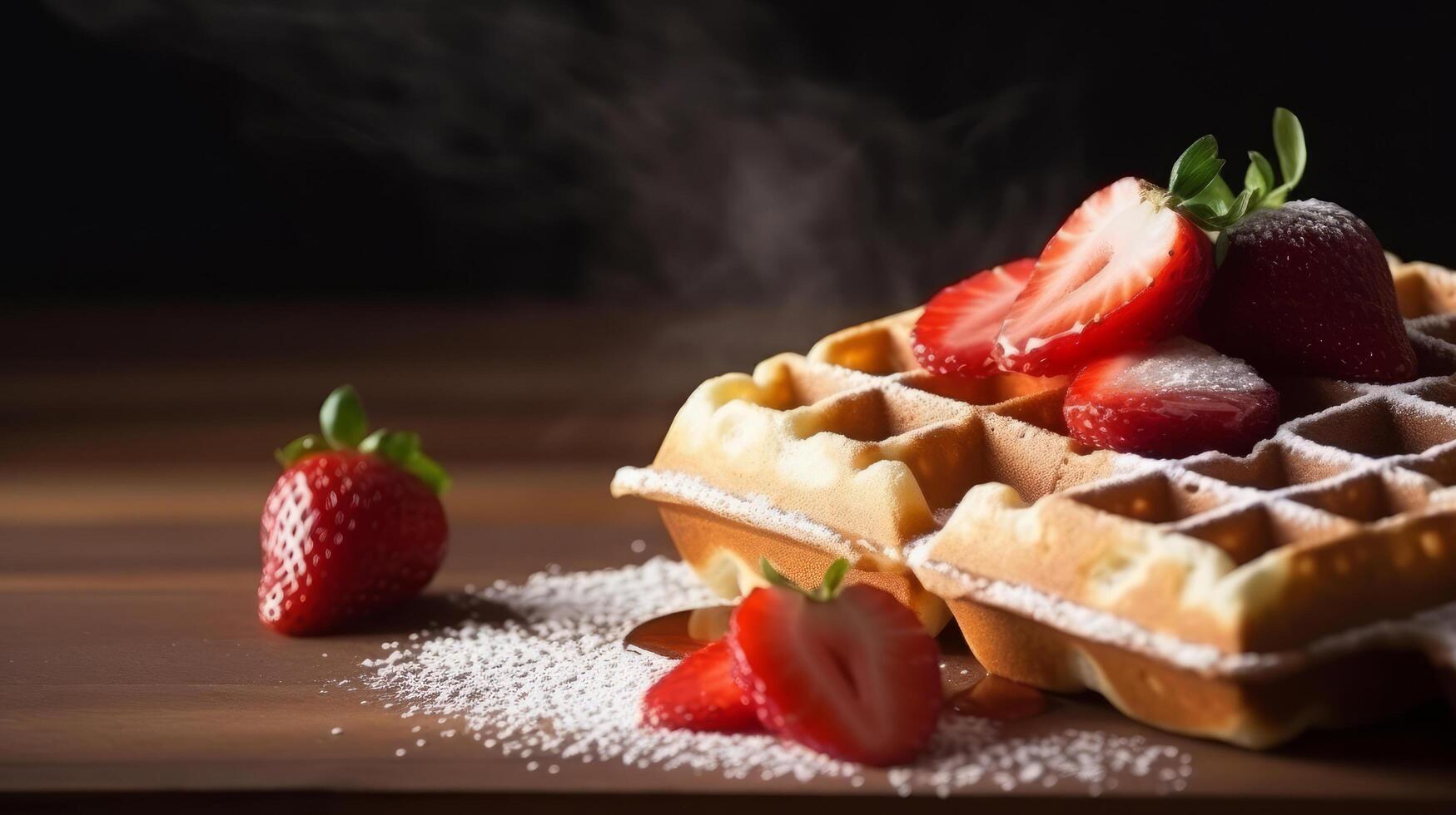 Waffeln mit Erdbeeren. Illustration ai generativ foto